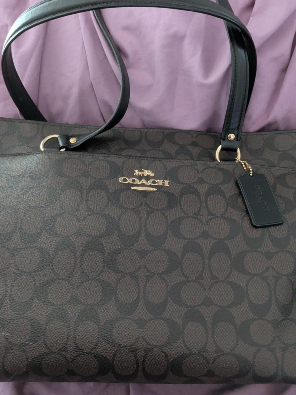 Coach Brown Signature Canvas Tote with Black Trim